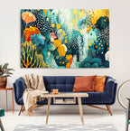 Luminous Abstract Ocean Garden Wall Art Canvas Print, Vibrant Coral Reef Marine Life
