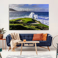 Ocean Waves Crashing Wall Art Canvas Print, Dramatic Rocky Coastline Near a Golf Course