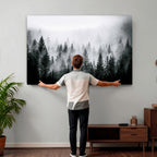 Foggy Forest Wall Art Canvas Print, Mountain Woodland Landscape, Minimal Nature Decor