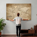 Personalized Black Modern Push Pin World Map Wall Art, Places Visited Tracker, Family Room and Bedroom Decor