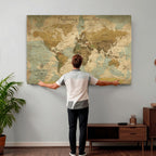 Personalized Navy Push Pin Travel Map Canvas Print, Couples Countries Visited Map, Living Room and Dining Room Decor