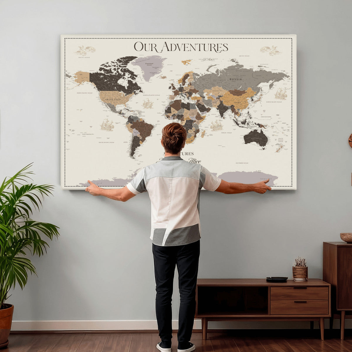 Personalized Travel Tracker Map with Pins, Framed World Map for Home and Office