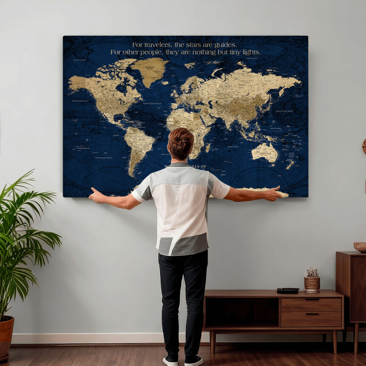 Personalized Framed Black Push Pin Travel Map Canvas Print, Next Trip Planner Map, Dining Room and Bedroom Decor