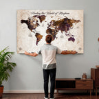 Personalized Framed Navy World Travel Map Wall Art with Pins, Honeymoon and Anniversary Gift, Living Room and Bedroom Decor