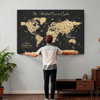 Custom Push Pin World Map Canvas Print, Couples Countries Visited Map, Living Room and Home Office Decor