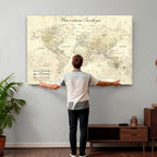 Personalized Beige Modern Push Pin World Map Wall Art, Honeymoon and Anniversary Gift, Bedroom and Study Decor