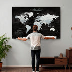 Custom Beige World Travel Map Wall Art with Pins, Places Visited Tracker, Bedroom and Home Office Decor