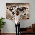 Personalized Push Pin World Map Wall Art Canvas Print, Customizable Framed Travel Map - NEWMAP-085