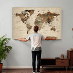 Vintage World Map Wall Art Canvas Print for Living Room, Office and Study