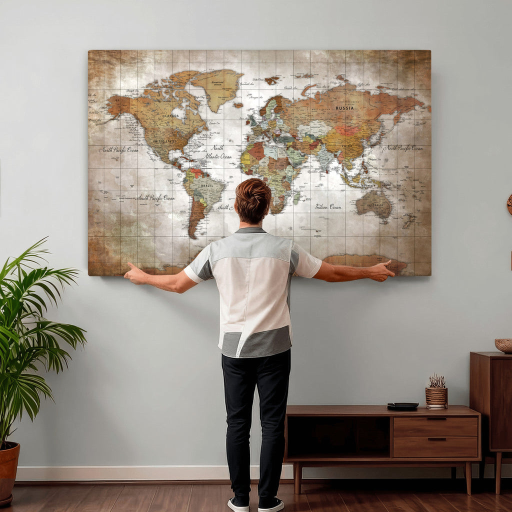 Vibrant Watercolor World Map Canvas Wall Art | Framed Travel Map