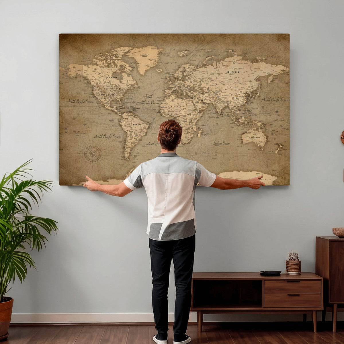 Dark World Map Canvas Print | Framed Travel Map Wall Art