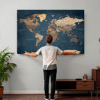Navy Blue World Map Canvas Print | Framed Travel Map Wall Art