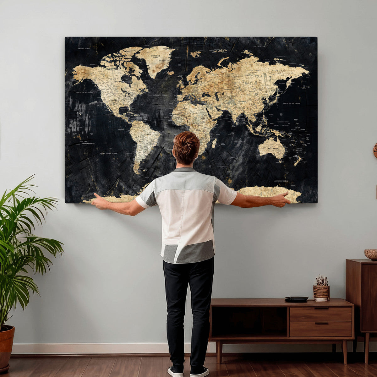 Framed Large World Map Wall Art Canvas Print for Living Room