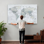 Push Pin World Map Canvas Print - Detailed Vintage World Map