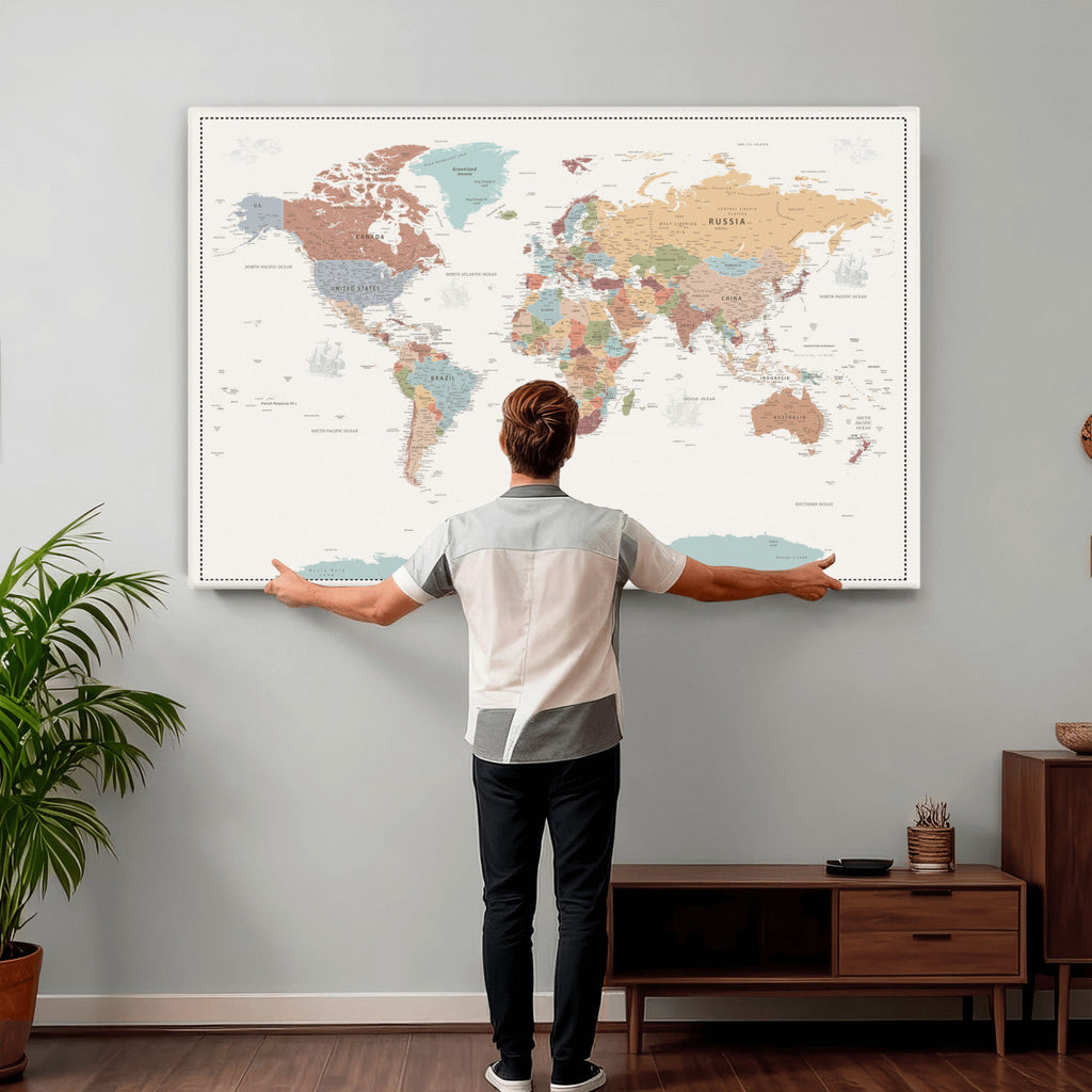 Pastel Colors World Map Wall Art Canvas Print