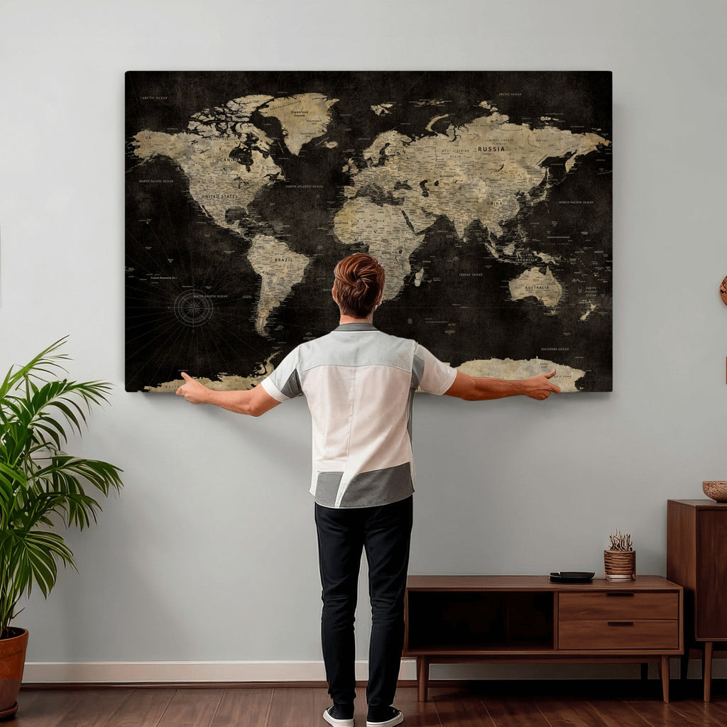 Push Pin World Map Canvas Wall Art Print, Interactive Travel Map