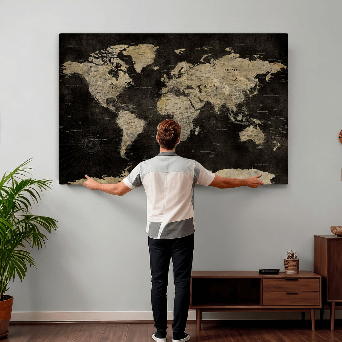 Push Pin World Map Canvas Wall Art Print, Interactive Travel Map
