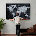 Black World Map Canvas Print | Detailed Map for Couples and Anniversary Gift