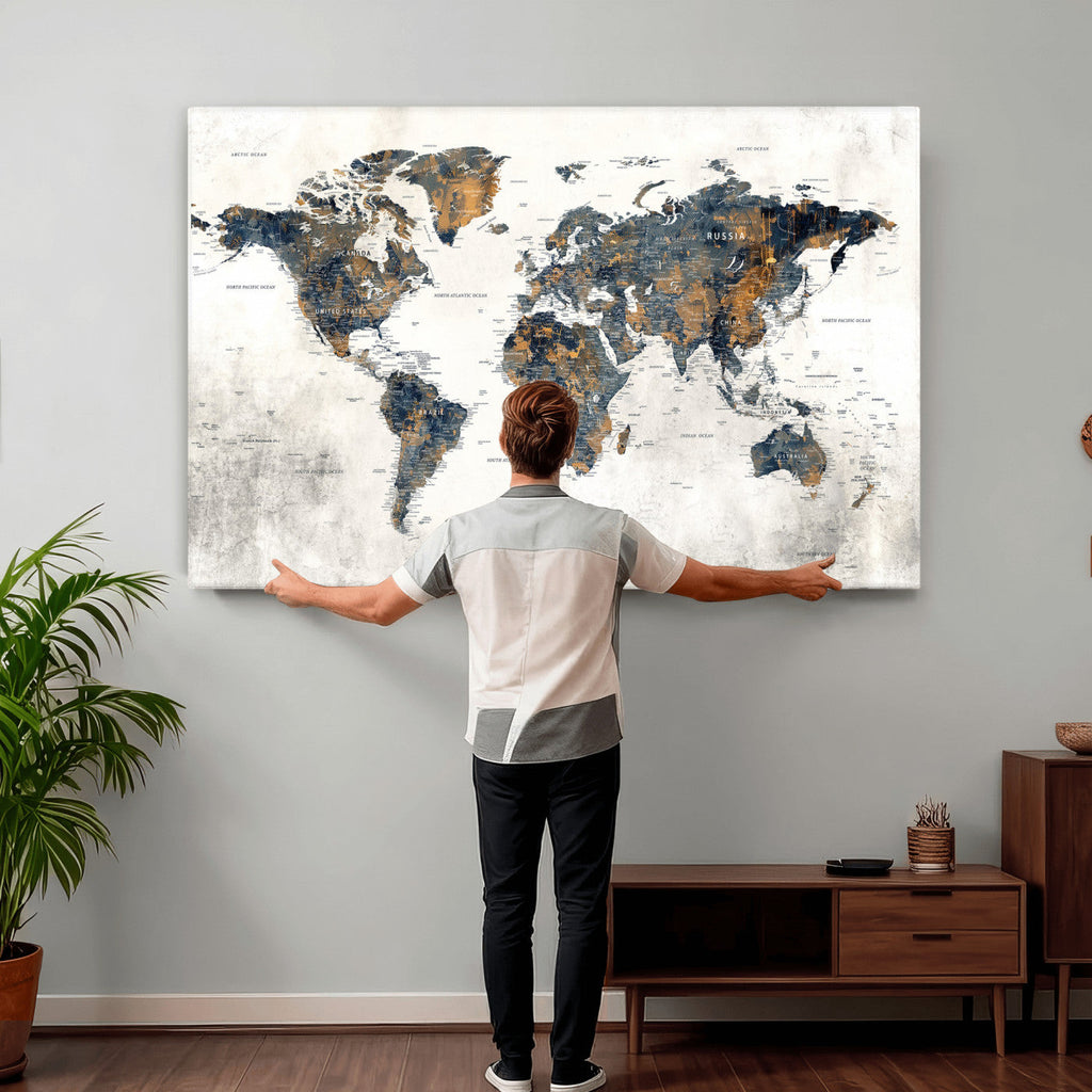 World Map Wall Art Canvas Print for Office Wall Decor