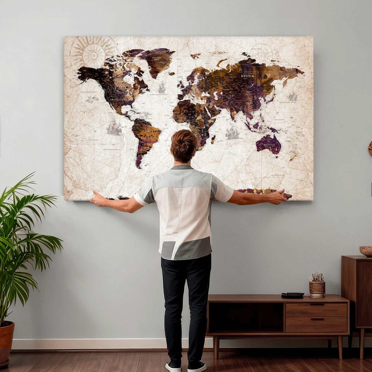 Blue Watercolor World Map Canvas Print | Framed Modern Wall Art