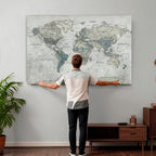 Neutral Vintage World Map Canvas Wall Art Print, Classic Map Artwork