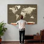 Vintage World Map Canvas Print | Framed Travel Map Wall Art for Couples