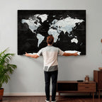 World Map Canvas Print | Framed Push Pin Wall Art, Color Splash Travel Map