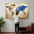 World Map Canvas Print | Colorful Abstract Travel Map, Framed Wall Art