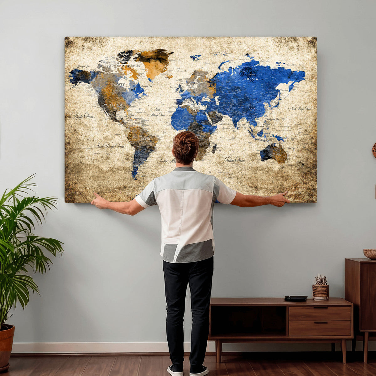 World Map Canvas Print | Colorful Abstract Travel Map, Framed Wall Art