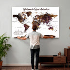 Custom Push Pin World Map Wall Art Canvas Print | Personalized Travel Map