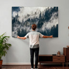 Foggy Mountain Forest Canvas Print, Misty Pine Trees Nature Wall Art