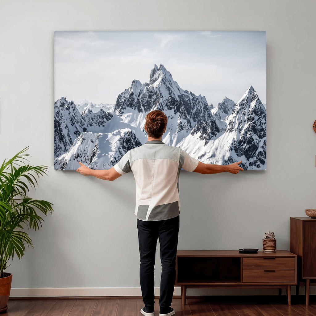 Snowy Mountain Range Canvas Print, Alpine Peaks Landscape Wall Art