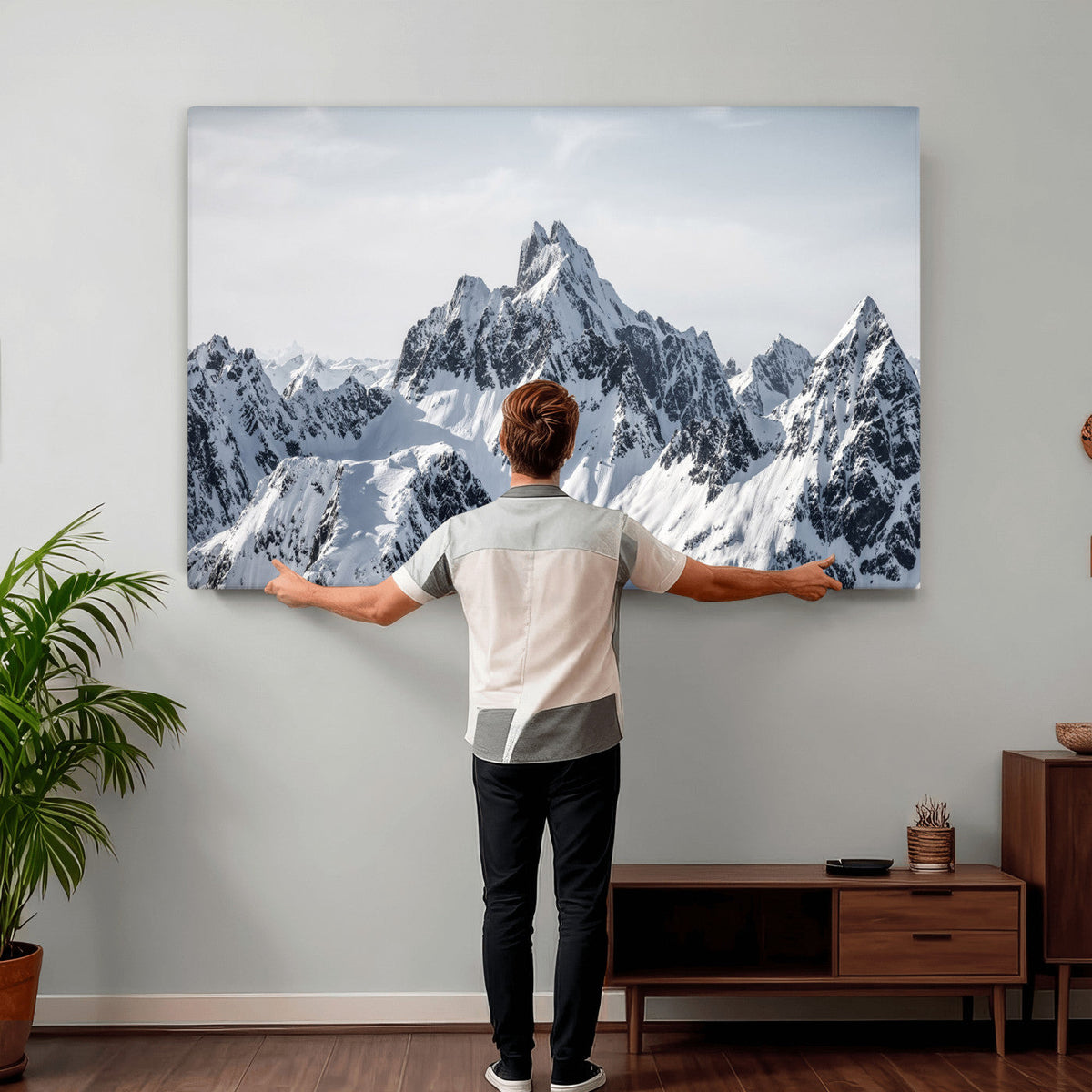 Snowy Mountain Range Canvas Print, Alpine Peaks Landscape Wall Art
