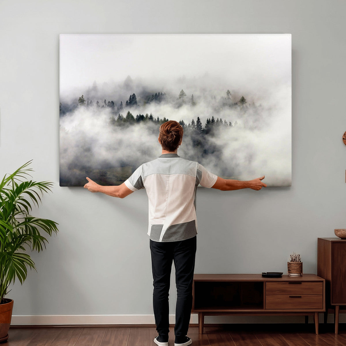 Foggy Forest Wall Art Canvas Print, Misty Pine Tree Landscape