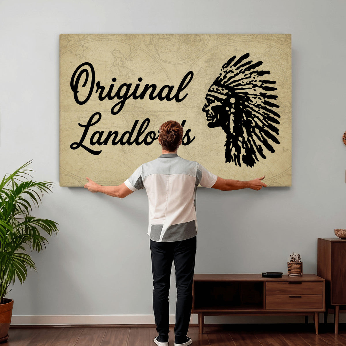 Original Landlords Wall Art Canvas Print, Native American Silhouette Artwork