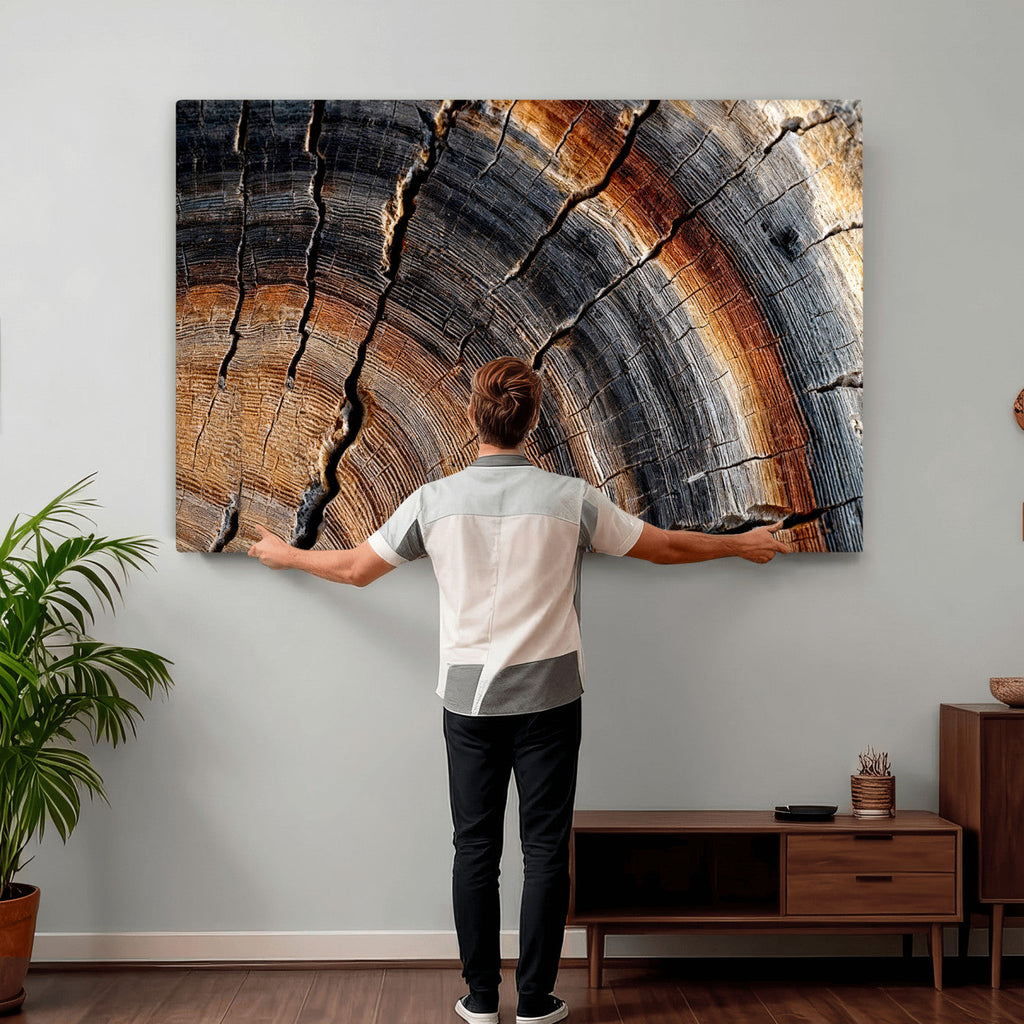 Abstract Tree Ring Wall Art Print, Natural Rustic Wood Grain Canvas