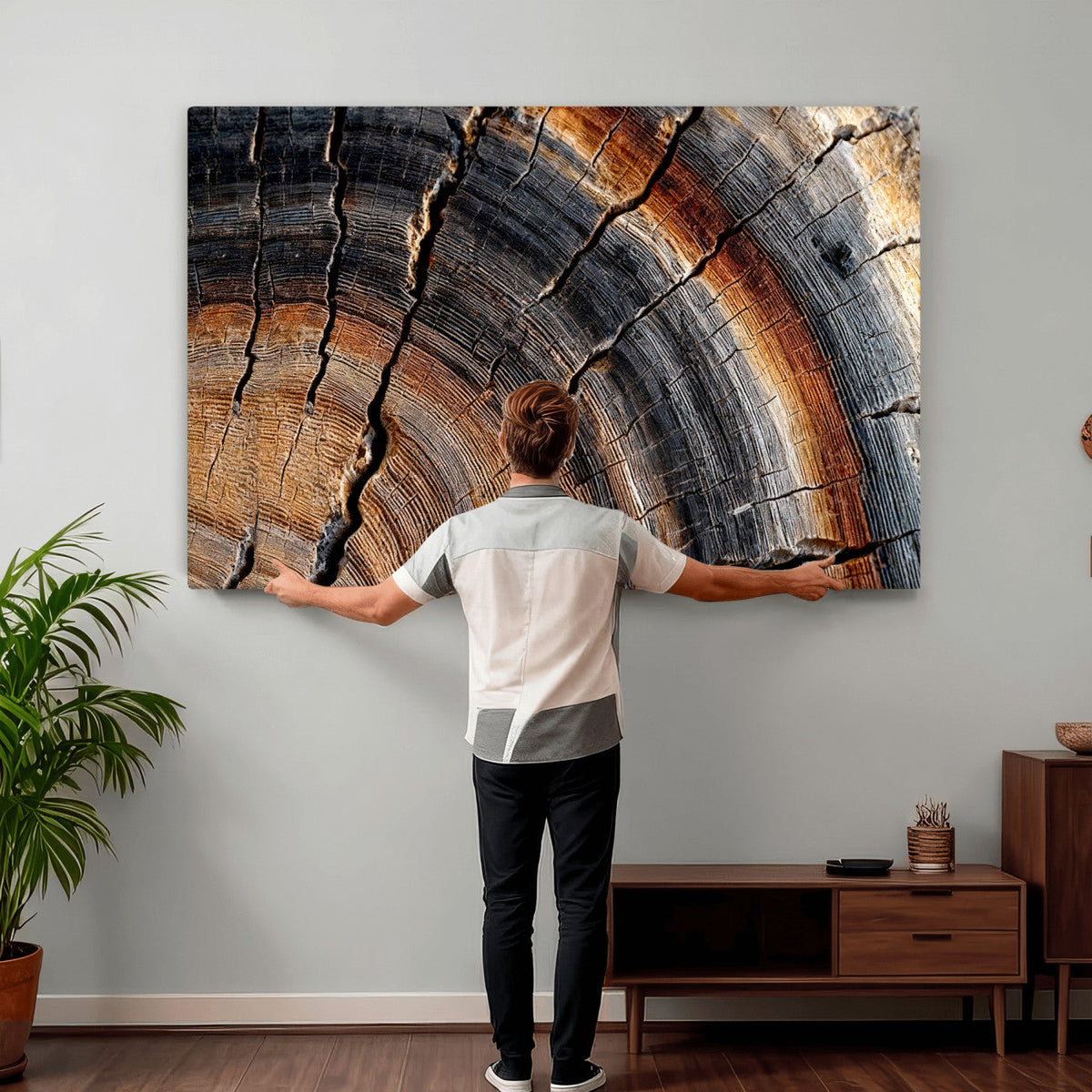 Abstract Tree Ring Wall Art Print, Natural Rustic Wood Grain Canvas