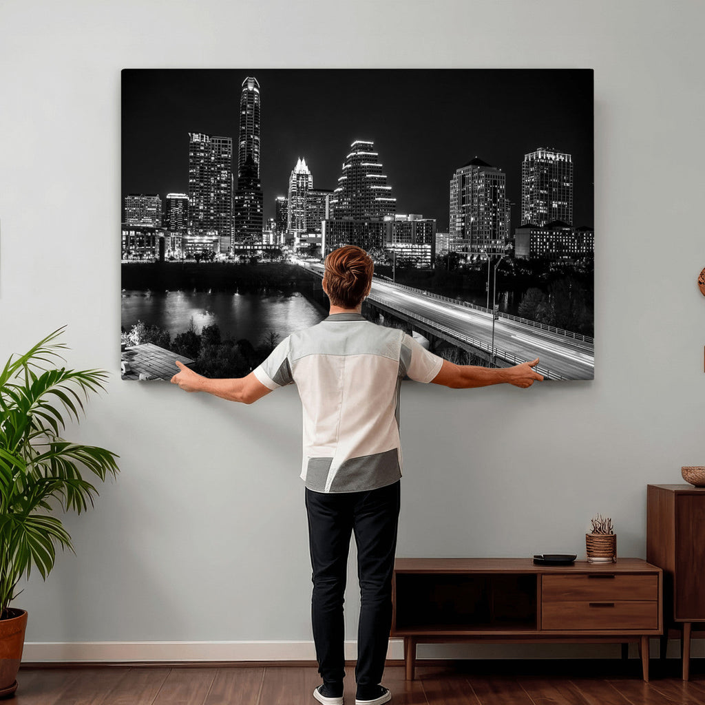 Austin Skyline Wall Art Canvas Print, Austin Downtown Night Cityscape