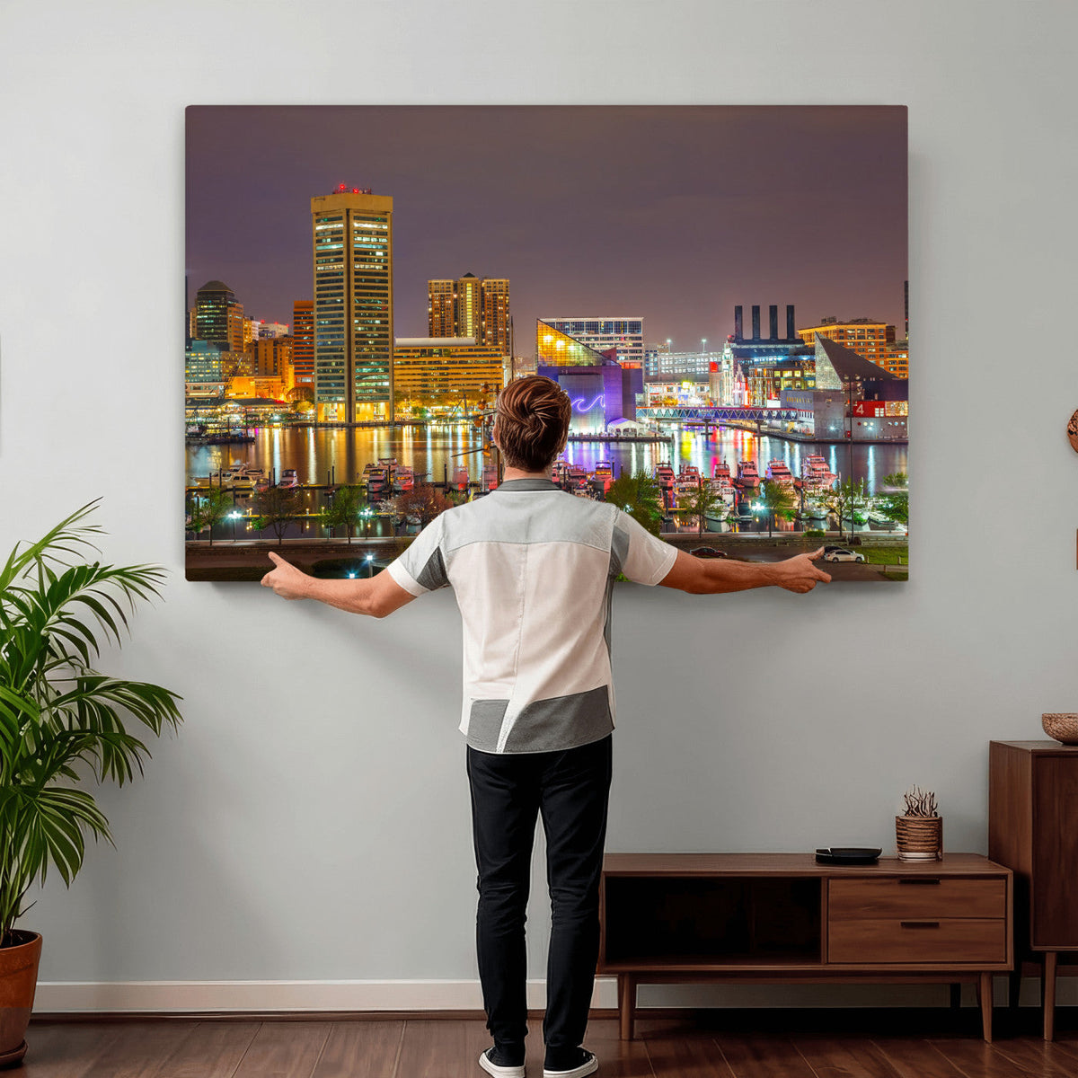Baltimore Skyline Wall Art Canvas Print, Baltimore Downtown Night Cityscape