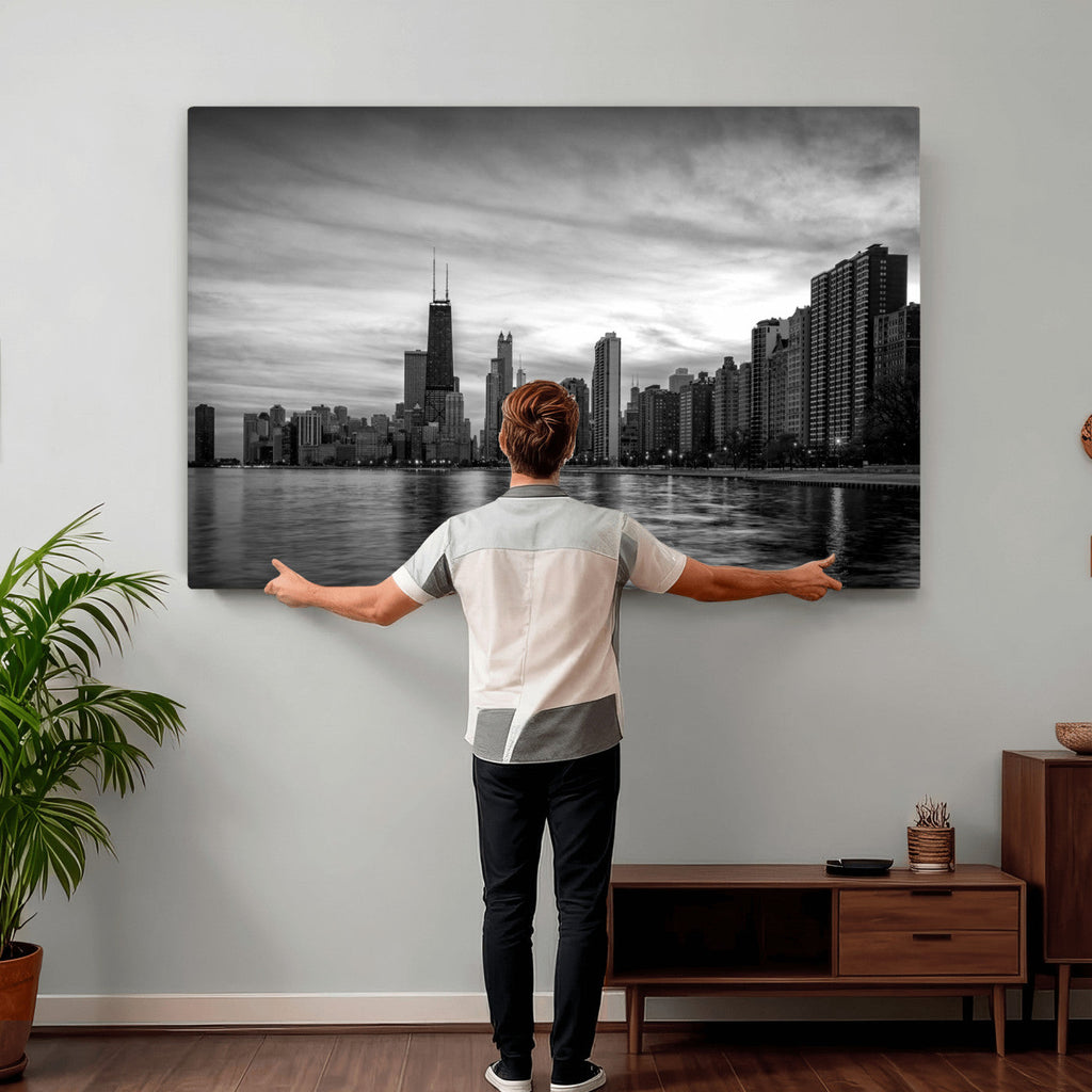 Chicago Wall Art Canvas Print, Chicago City Downtown Night Cityscape