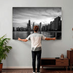 Chicago Wall Art Canvas Print, Chicago City Downtown Night Cityscape