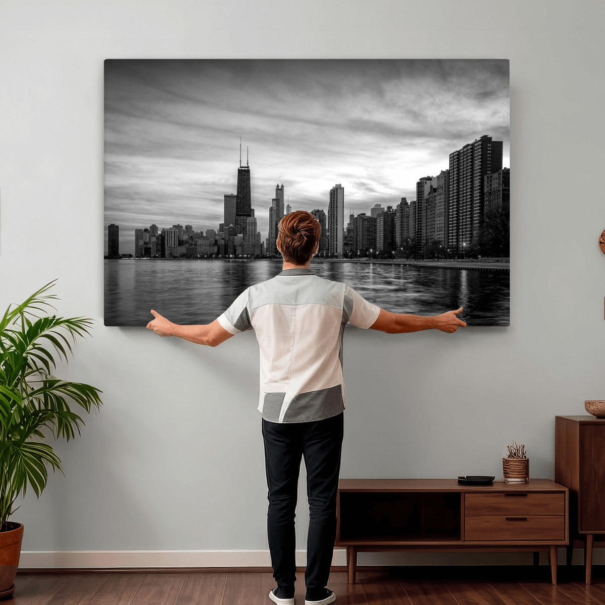 Chicago Wall Art Canvas Print, Chicago City Downtown Night Cityscape