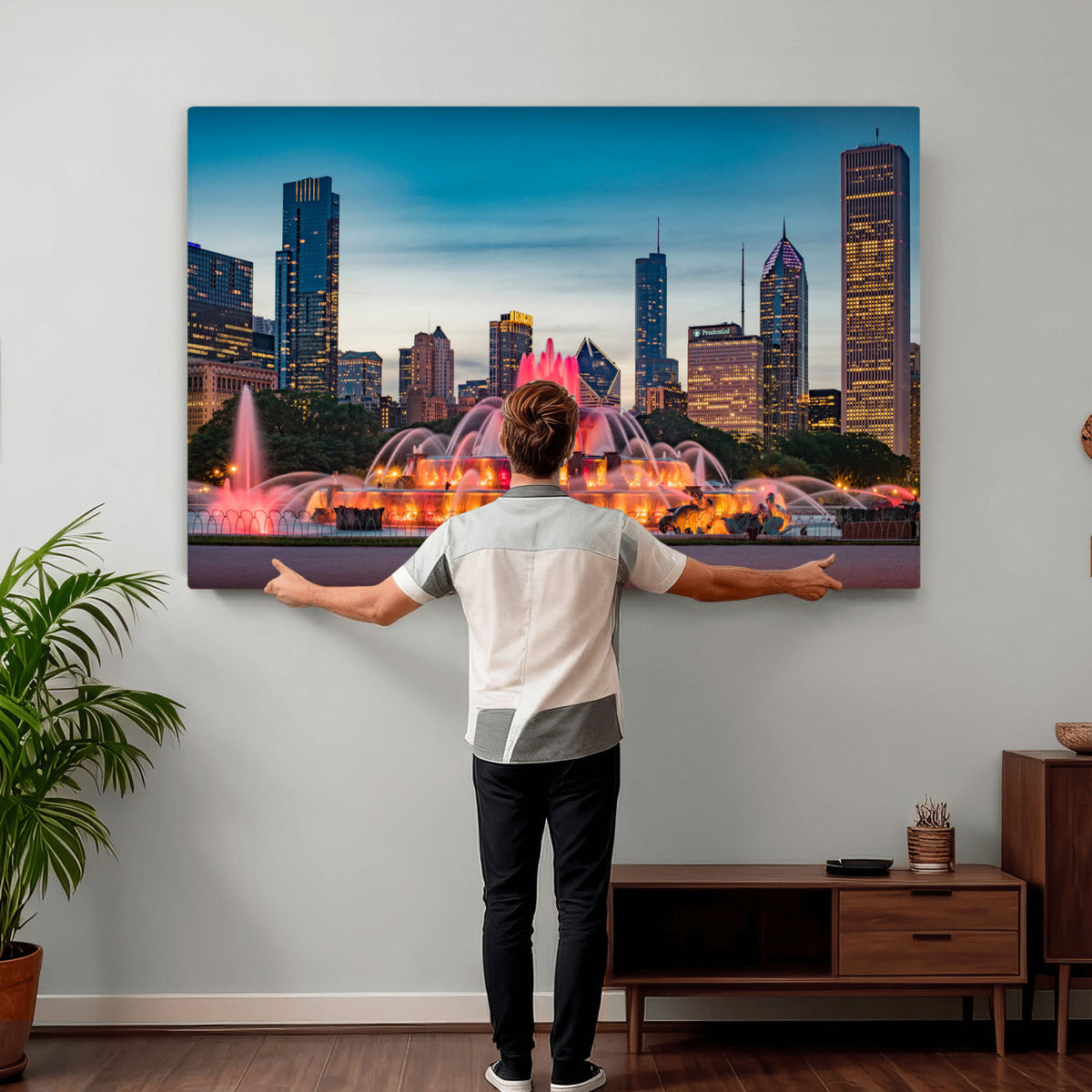 Chicago Wall Art Canvas Print - Chicago City Downtown Night Cityscape