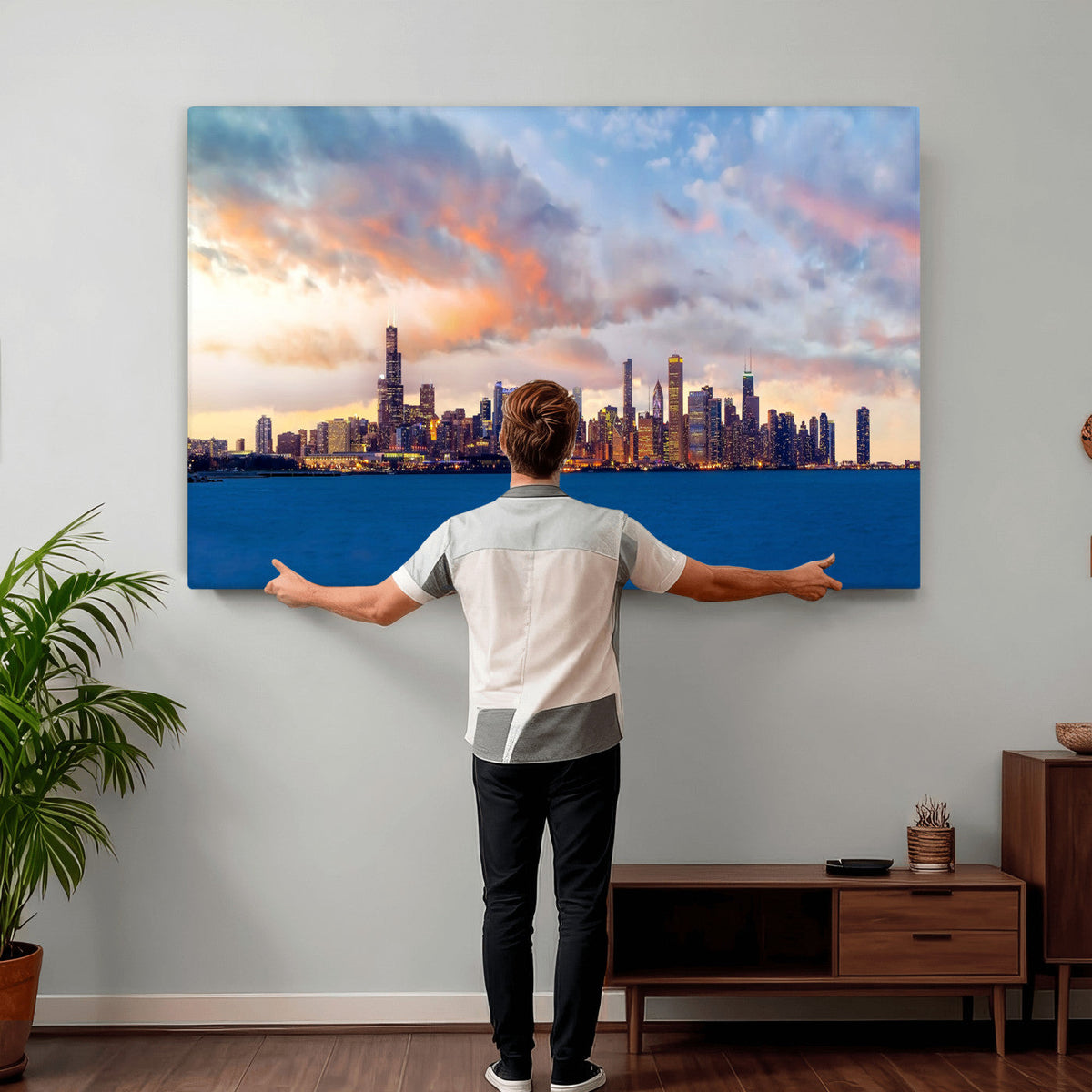 Chicago Wall Art Canvas Print - Chicago City Downtown Night Cityscape