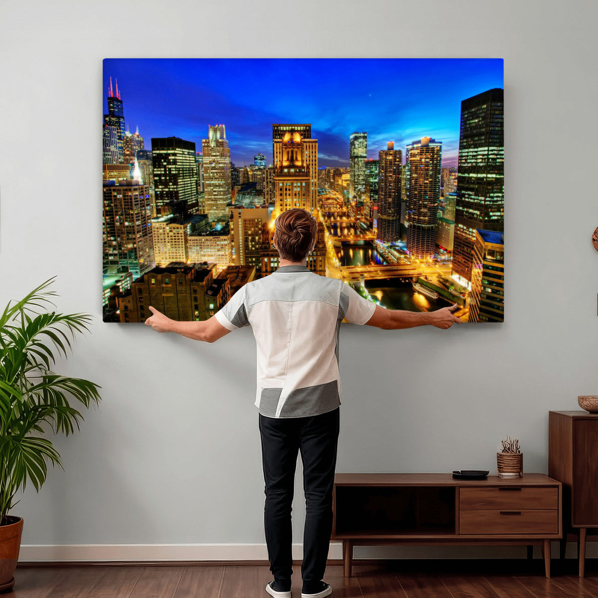 Chicago Wall Art Canvas Print - Chicago City Downtown Night Cityscape