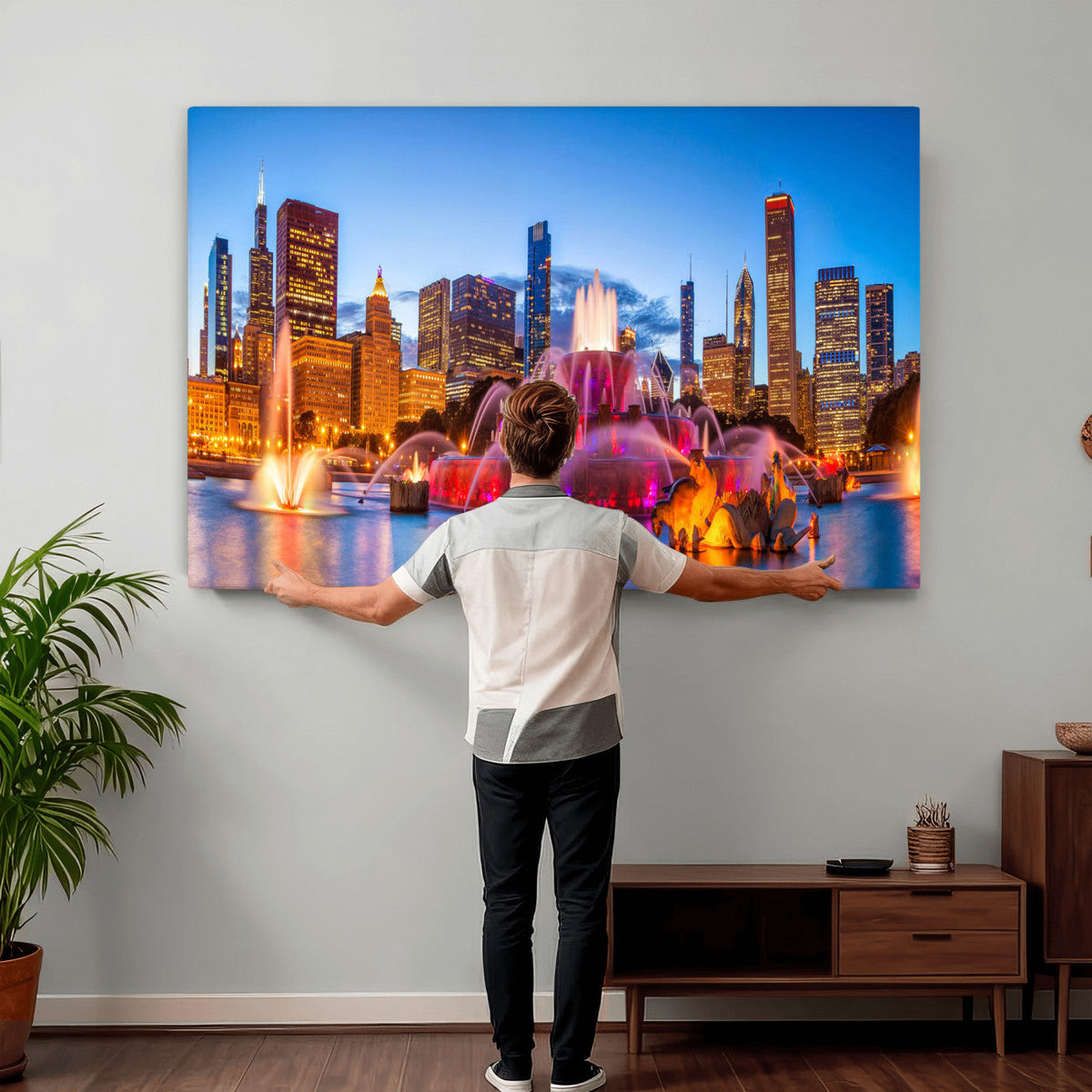 Chicago Wall Art Canvas Print, Chicago City Downtown Night Cityscape