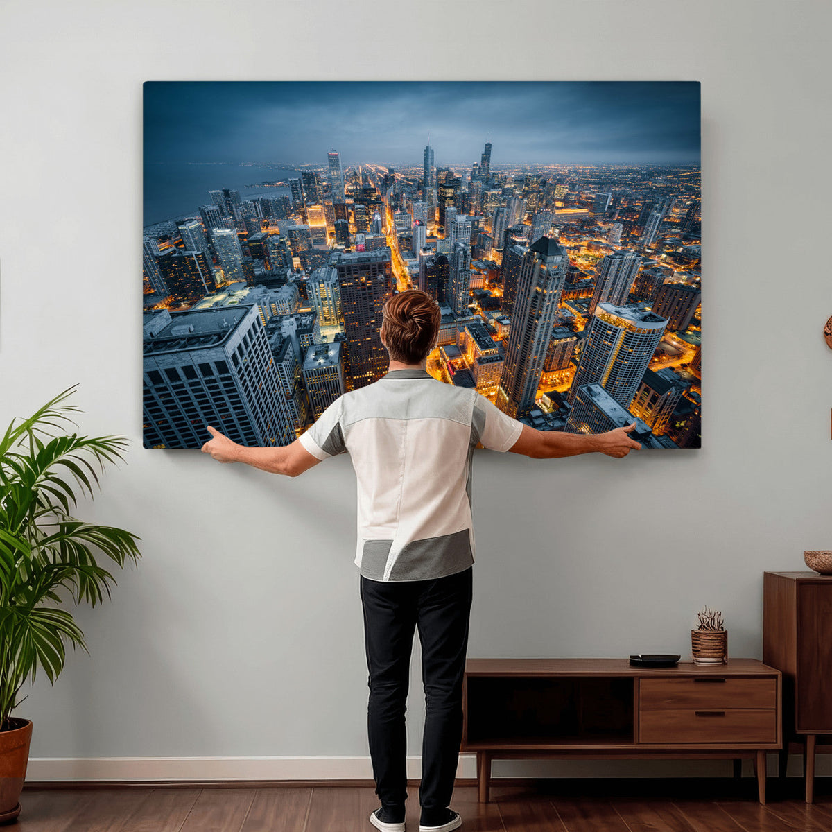 Chicago Wall Art Canvas Print - Chicago City Downtown Night Cityscape