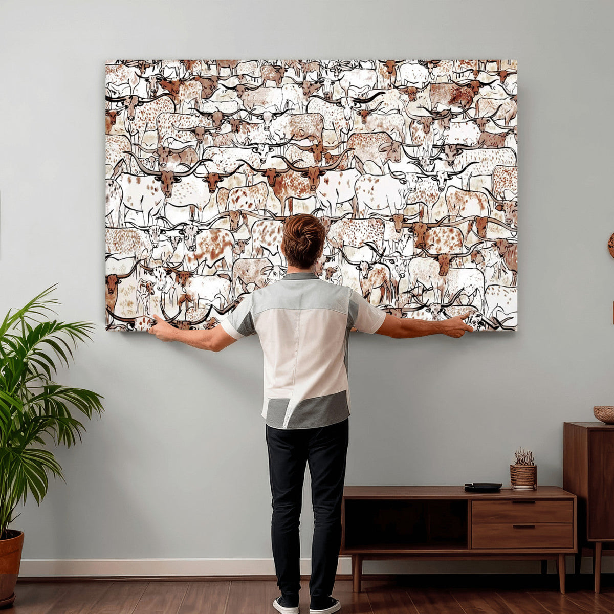 Abstract Longhorn Herd Wall Art Canvas Print