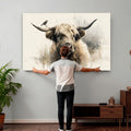 Abstract Highland Cow Wall Art Canvas Print, Rustic Farm Cattle Portrait