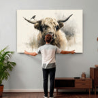 Abstract Highland Cow Wall Art Canvas Print, Rustic Farm Cattle Portrait